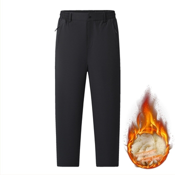 Παντελόνια business casual με φλίς για τον χειμώνα, ίσιο κόψιμο, φερμουάρ, πολυεστερική ύφανση