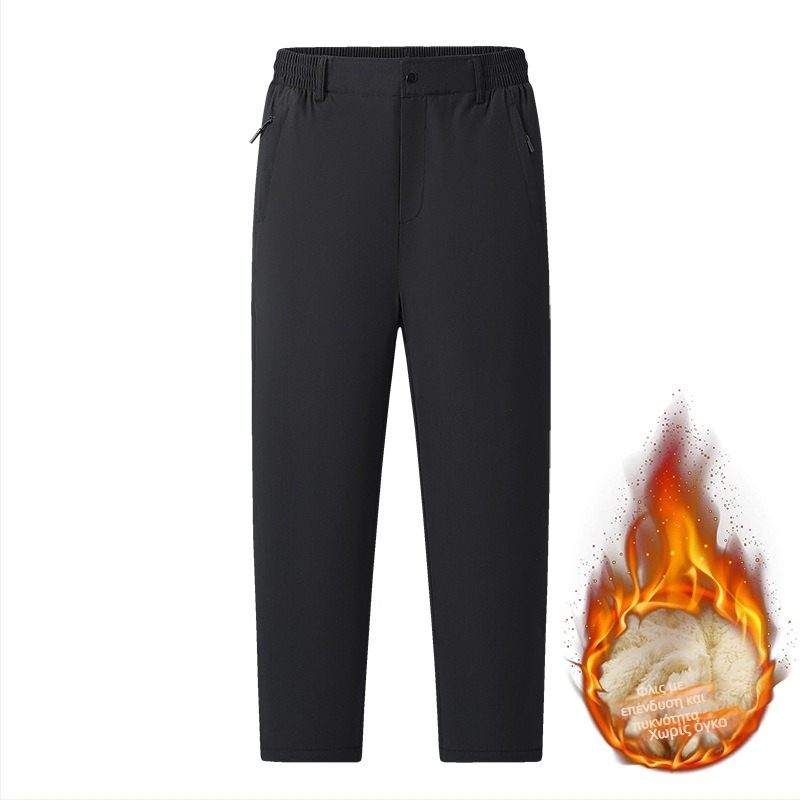 Παντελόνια business casual με φλίς για τον χειμώνα, ίσιο κόψιμο, φερμουάρ, πολυεστερική ύφανση