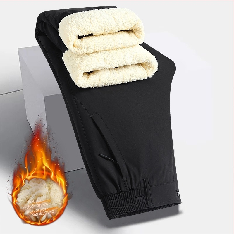 Παντελόνια business casual με φλίς για τον χειμώνα, ίσιο κόψιμο, φερμουάρ, πολυεστερική ύφανση