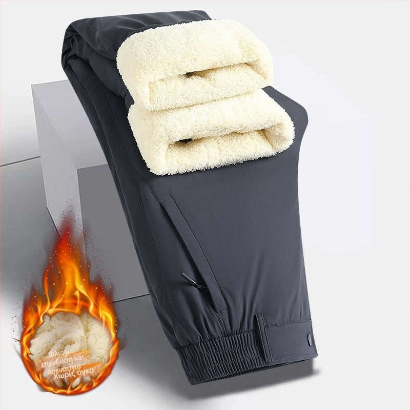 Παντελόνια business casual με φλίς για τον χειμώνα, ίσιο κόψιμο, φερμουάρ, πολυεστερική ύφανση