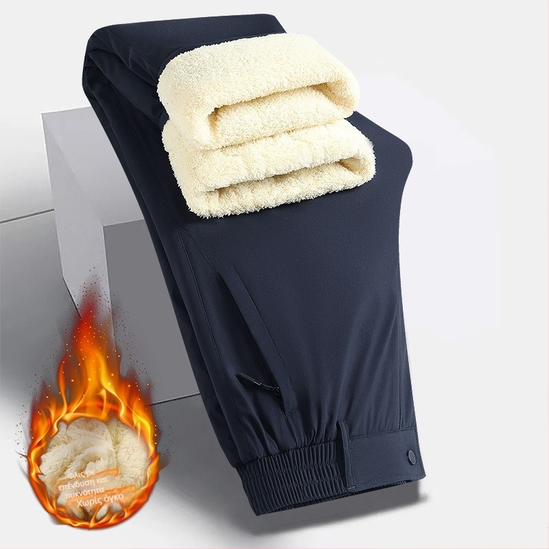 Παντελόνια business casual με φλίς για τον χειμώνα, ίσιο κόψιμο, φερμουάρ, πολυεστερική ύφανση