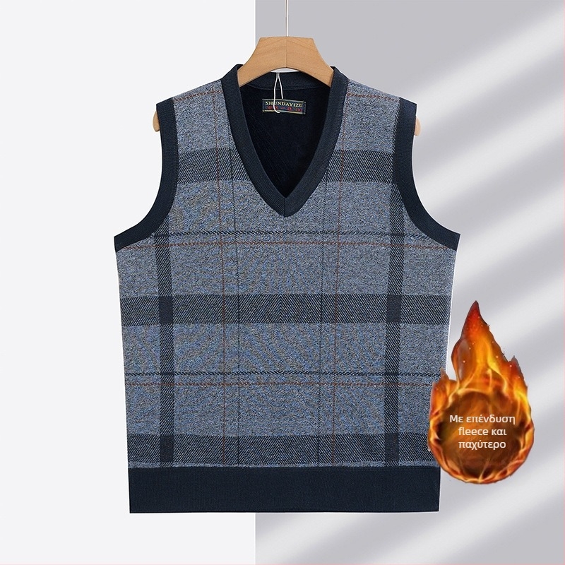 Πλεκτό γιλέκο με V-λαιμό, επενδυμένο φλίς, παχιά μόνωση, 100% πολυεστέρας