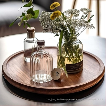 Ξύλινος κυκλικός δίσκος για τσάι και σνακ, μοντέρνου απλού στυλ, μονόχρωμο σχέδιο.