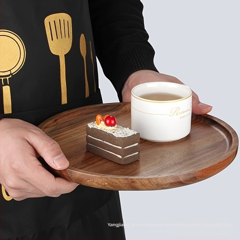 Ξύλινος κυκλικός δίσκος για τσάι και σνακ, μοντέρνου απλού στυλ, μονόχρωμο σχέδιο.