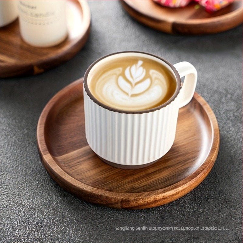 Ξύλινος κυκλικός δίσκος για τσάι και σνακ, μοντέρνου απλού στυλ, μονόχρωμο σχέδιο.