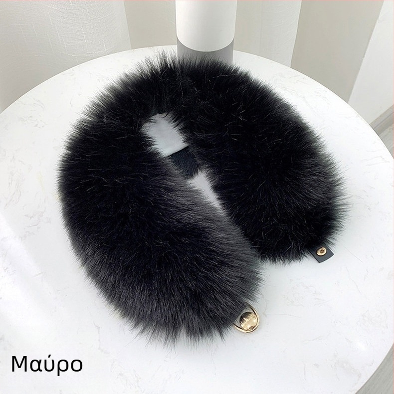 Ink Σάλι με γούνα αλεπούς σε γιακά, πλεκτό από νάιλον, ζεστό για τον χειμώνα, πλάτος 12 cm