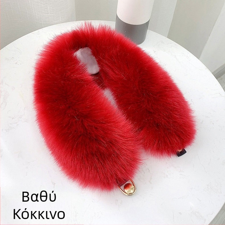 Ink Σάλι με γούνα αλεπούς σε γιακά, πλεκτό από νάιλον, ζεστό για τον χειμώνα, πλάτος 12 cm