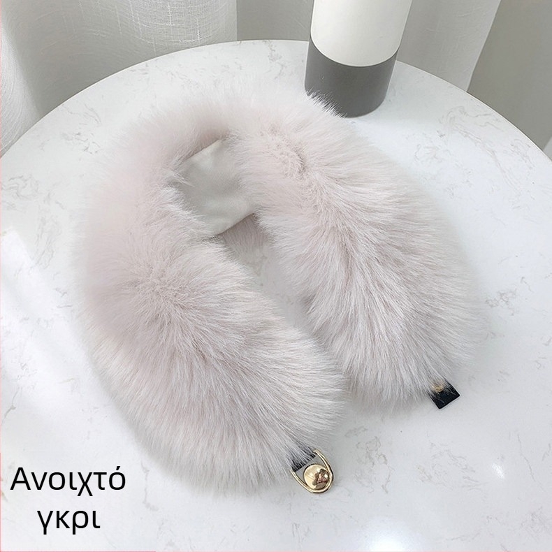 Ink Σάλι με γούνα αλεπούς σε γιακά, πλεκτό από νάιλον, ζεστό για τον χειμώνα, πλάτος 12 cm