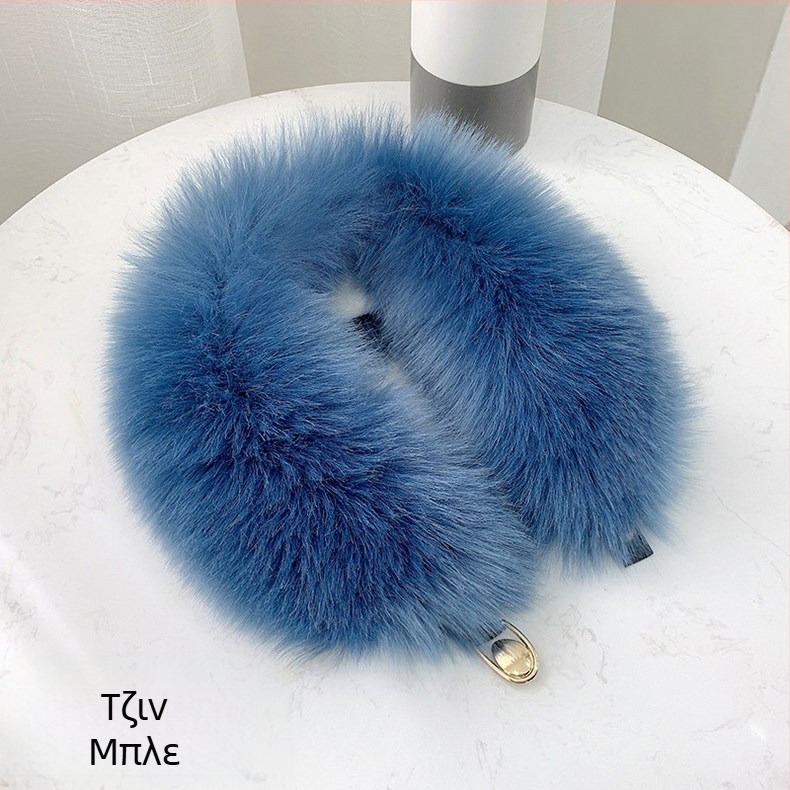 Ink Σάλι με γούνα αλεπούς σε γιακά, πλεκτό από νάιλον, ζεστό για τον χειμώνα, πλάτος 12 cm