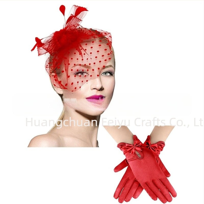 Σετ κεφαλής από δίχτυ με φτερά και δαντελέν γάντια — χειροποίητο, κωδικός WEN7-30, ατομικά συσκευασμένο, για γυναίκες