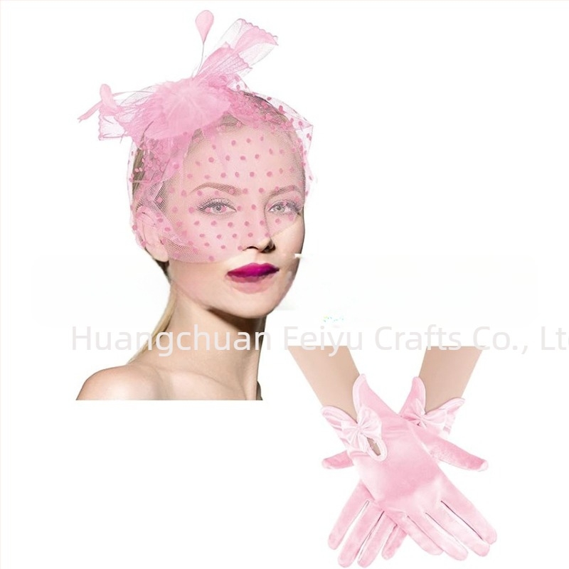 Σετ κεφαλής από δίχτυ με φτερά και δαντελέν γάντια — χειροποίητο, κωδικός WEN7-30, ατομικά συσκευασμένο, για γυναίκες