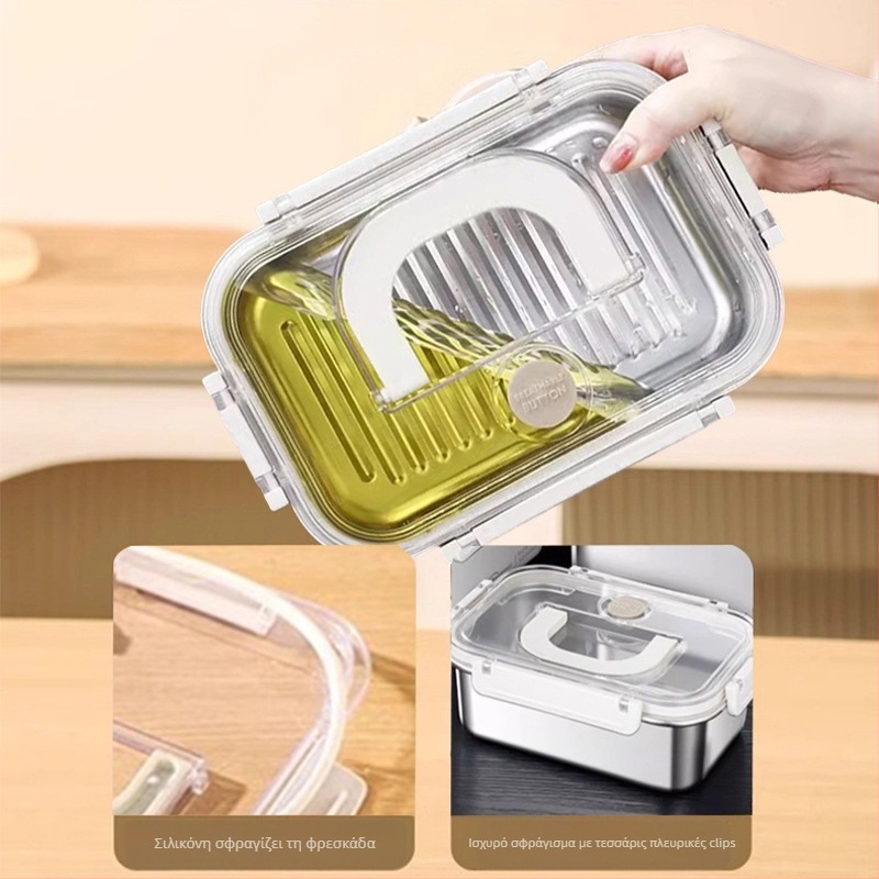 Ορθογώνιο κουτί γευμάτων από ανοξείδωτο ατσάλι 316, ποιότητα τροφίμων, σφραγισμένο με καπάκι, φορητό, 800–1000 ml