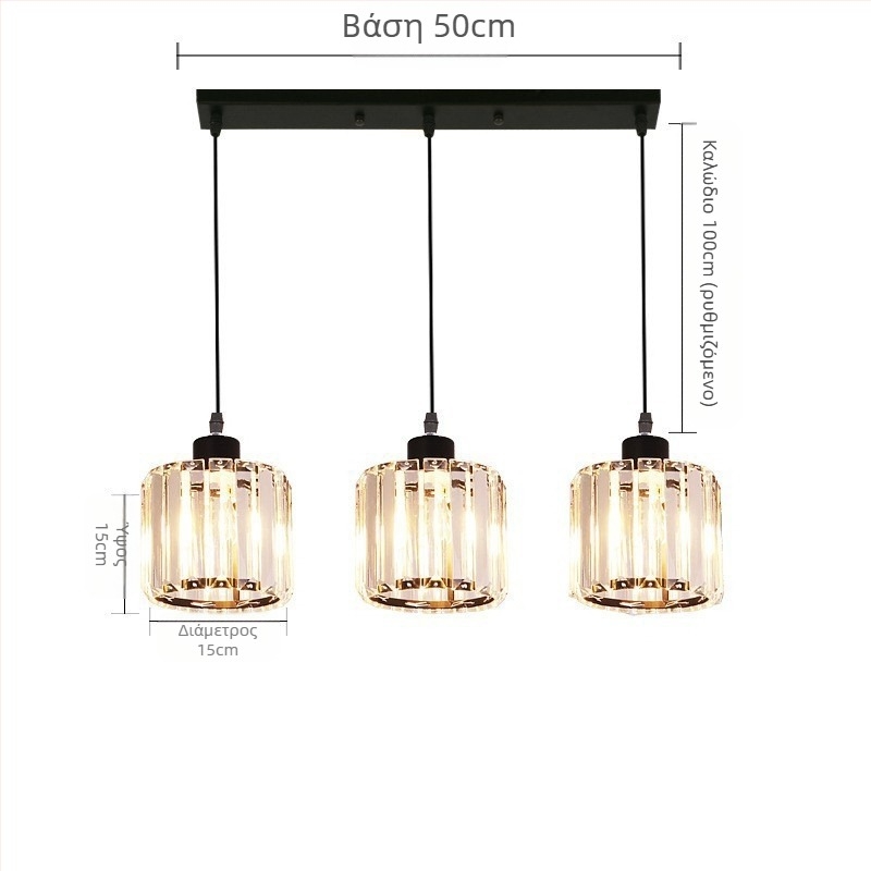 Κρυστάλλινο κρεμαστό φωτιστικό οροφής, πολυκεφαλής, LED φωτισμός, ρυθμιζόμενος ύψος, μεταλλική σκιά από σίδηρο, κατάλληλο για είσοδο και μπαλκόνι, ευρωπαϊκό στυλ, κάλυψη 5–10 m²