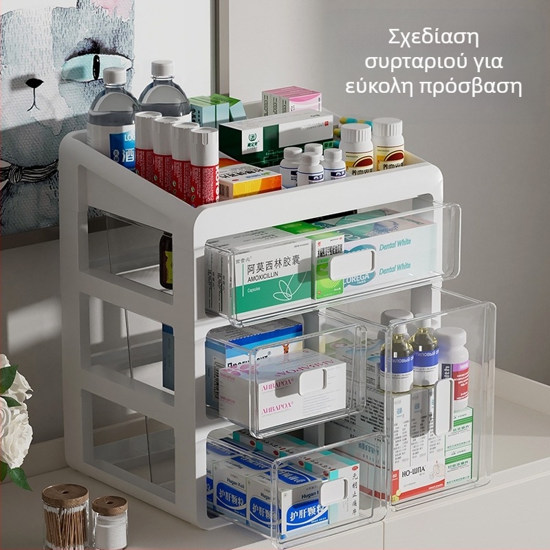 Οικιακή θήκη φαρμάκων με συρτάρια, πλαστικό υλικό, μεγάλη χωρητικότητα και πολλαπλά διαμερίσματα