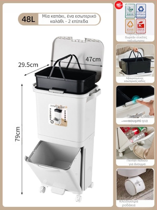 Κάδος απορριμμάτων κουζίνας με καπάκι, άνοιγμα με πάτημα, υλικό PP, χωρητικότητα άνω των 12 λίτρων, κυλινδρικού σχήματος, για οικιακή χρήση