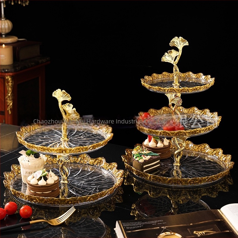 Πλαστικό πιάτο φρούτων και επιδορπίου με επίχρυσο φινίρισμα, στιλ ήπιας πολυτελείας, ποιοτικό προϊόν, μη εισαγόμενο