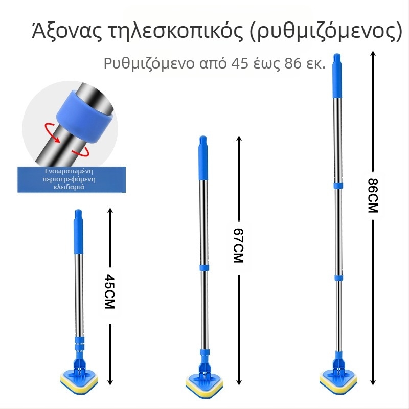 Wave Height Αναδιπλούμενη βούρτσα καθαρισμού με μακριά λαβή — τριγωνική βούρτσα για πλακάκια και μπάνιο, με σφουγγάρι, πολυλειτουργική