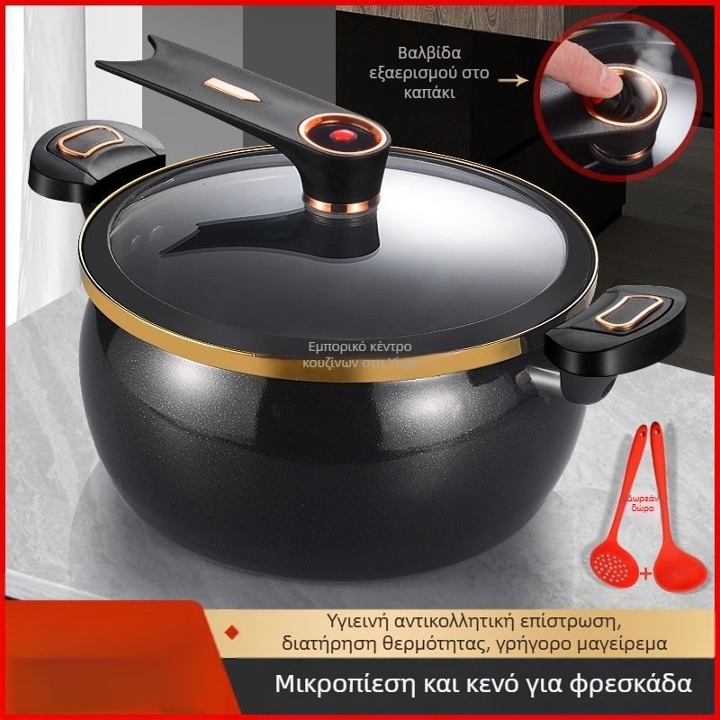 Κατσαρόλα σούπας με στυλ πίεσης, από σίδηρο, γυάλινο καπάκι, αντικολλητική επίστρωση, Νέο κινεζικό στυλ