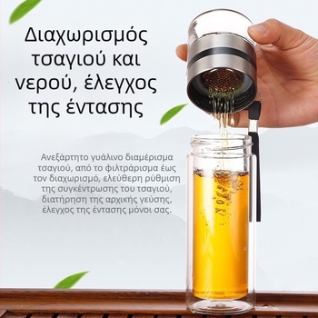 Παχύ γυάλινο κύπελλο τσαγιού με διαχωρισμό τσαγιού και νερού, διαφανής φορητός κύπελλος με μόνωση κενού και λαβή, επαγγελματικό ποτήρι γραφείου