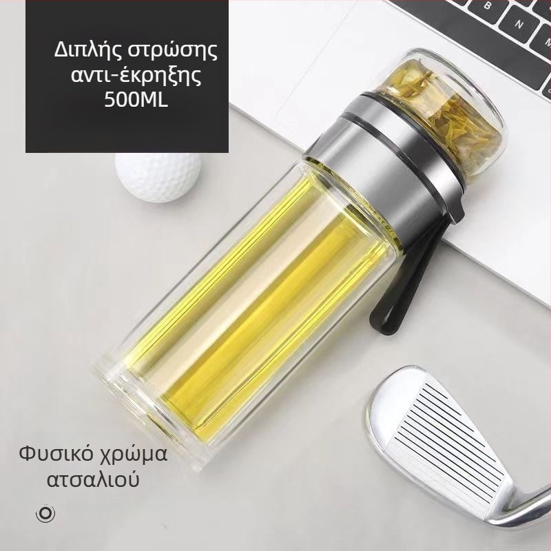 Παχύ γυάλινο κύπελλο τσαγιού με διαχωρισμό τσαγιού και νερού, διαφανής φορητός κύπελλος με μόνωση κενού και λαβή, επαγγελματικό ποτήρι γραφείου