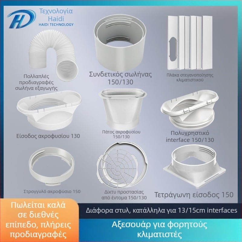 Heidi Technology συνδετήρας σωλήνα εξαγωγής κινητής μονάδας κλιματισμού με επίπεδη διεπαφή ακροφυσίου και πλάκα σφράγισης παραθύρου