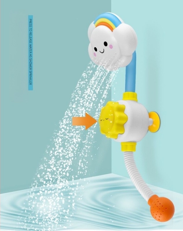 Παιδικό παιχνίδι μπάνιου με σύννεφο-ουράνιο τόξο και σχέδιο ηλιοτροπίου· πλαστικό· χειροκίνητος ψεκασμός· κατάλληλο για 4–6 ετών