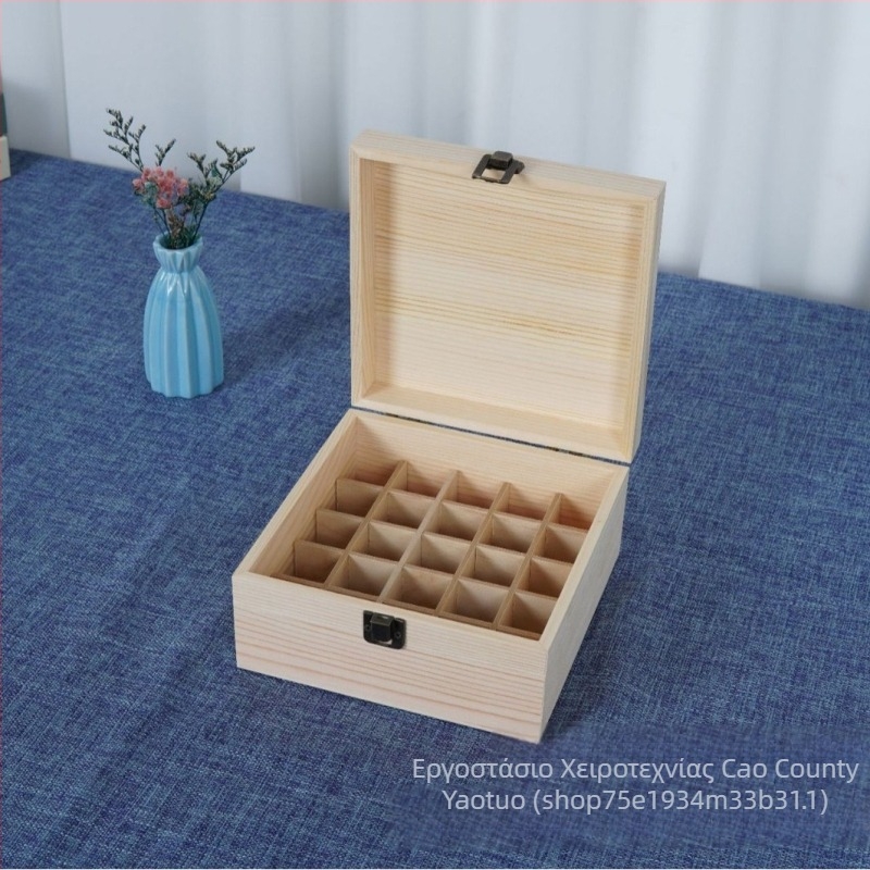 Ξύλινο κουτί αποθήκευσης αιθέριων ελαίων με πολλά διαμερίσματα, επιτραπέζιος οργανωτής με ανακλινόμενο καπάκι, δυνατότητα εκτύπωσης λογότυπου