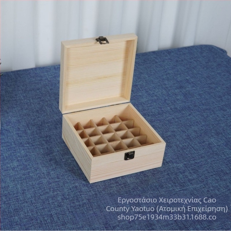Ξύλινο κουτί αποθήκευσης αιθέριων ελαίων με πολλά διαμερίσματα, επιτραπέζιος οργανωτής με ανακλινόμενο καπάκι, δυνατότητα εκτύπωσης λογότυπου