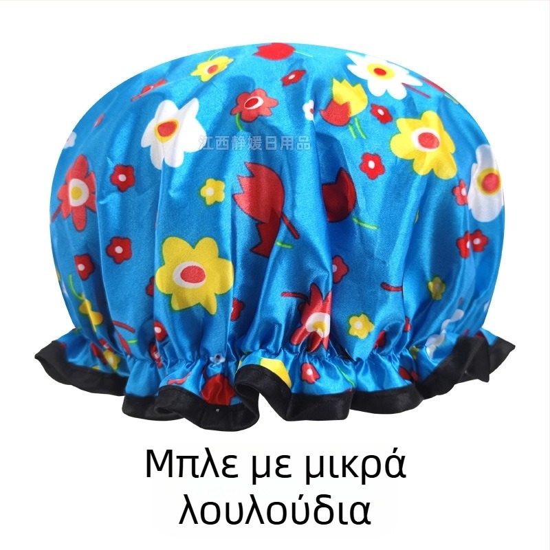 Γυναικείο καπέλο ντους από PEVA, αδιάβροχο, διπλού στρώματος, χωρίς λογότυπο, με δυνατότητα εξατομίκευσης