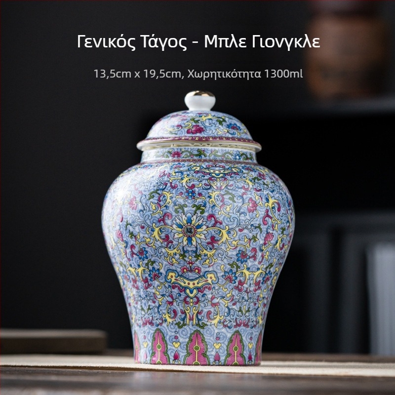 Κεραμικά δοχεία τσαγιού με μοτίβο άνθη δαμασκηνιάς, 2 κιλά, ρετρό στυλ διακριτικής πολυτέλειας