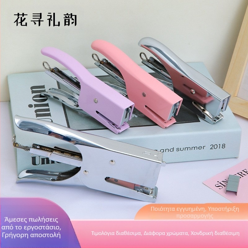 Χειροκίνητος stapler για συσκευασία λουλουδιών, μεταλλικό σώμα, ασημένιο φινίρισμα χρωμίου, περιλαμβάνει No. 24 συνδετήρες και universal συνδετήρες, ανοχή 1–2 cm