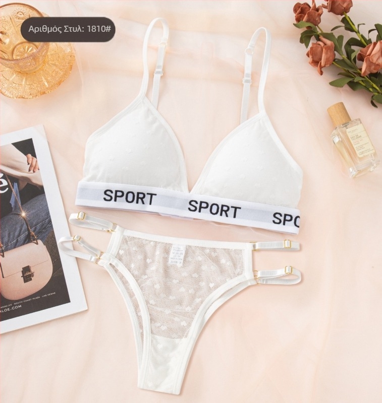 Δαντελένιο wireless σετ εσωρούχων με τρίγωνες κάψες, push-up και συγκράτηση, δροσερά εσώρουχα σε σχήμα καρδιάς με βαμβακερή επένδυση