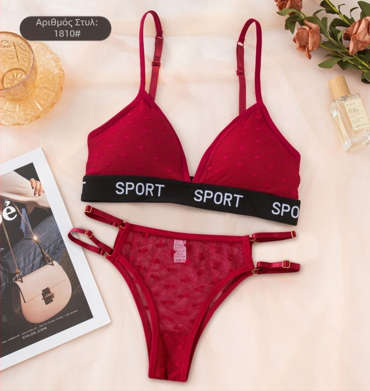 Δαντελένιο wireless σετ εσωρούχων με τρίγωνες κάψες, push-up και συγκράτηση, δροσερά εσώρουχα σε σχήμα καρδιάς με βαμβακερή επένδυση