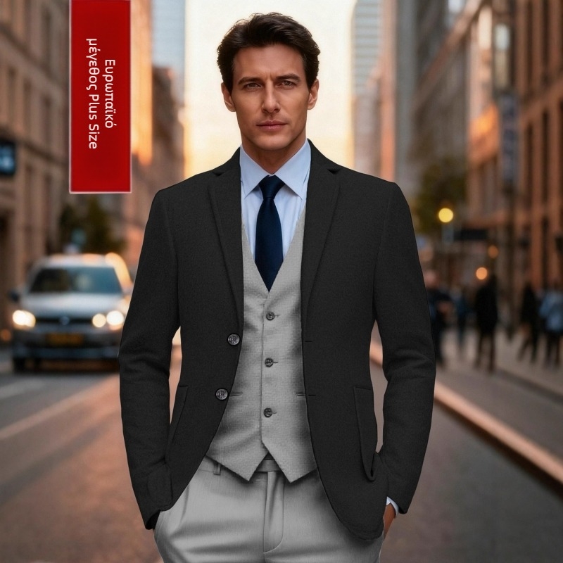 Ανδρικό σακάκι Slim Fit με πέτο, μονόχρωμο, τσέπες 3D patch, κανονικό μήκος