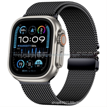 Xin qihang Μεταλλική μιλανέζικη ζώνη για Apple Watch Ultra 2 με μαγνητικό κούμπωμα και κουμπί αλεξίπτωτου