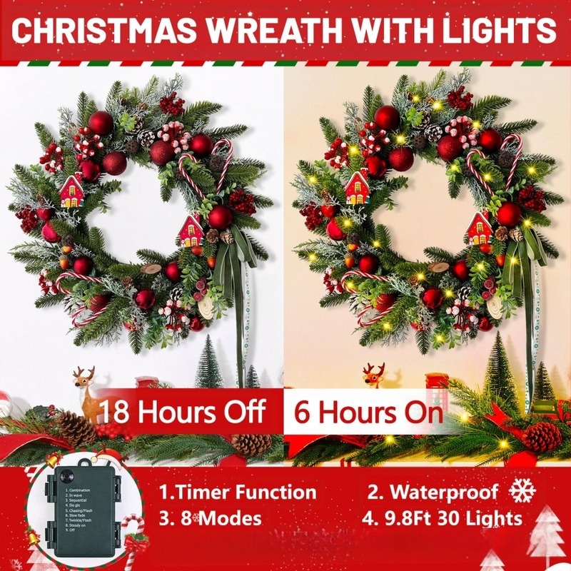 Χριστουγεννιάτικο στεφάνι με κουδούνια – πλαστικό, χειροποίητο, αμερικανικού στυλ, κωδικός HJ-32