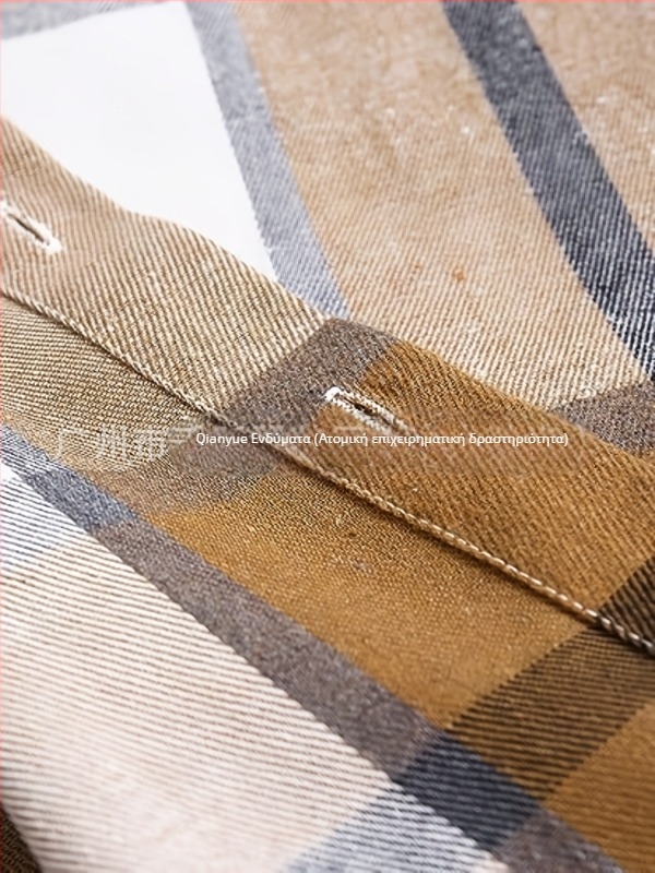 Ανδρικό casual πουκάμισο με κουκούλα σε καρό μοτίβο, λεπτομέρεια μπλοκ σχεδίου, στυλ Χαρατζούκου, εμφάνιση δύο τεμαχίων