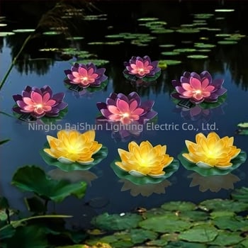 Φωτιστικό λωτού με ηλιακή ενέργεια, φτιαγμένο σε σχήμα λουλουδιού, LED λαμπτήρας που επιπλέει στο νερό για εξωτερικούς κήπους και λίμνες, διακόπτης επαγωγής, 1.2V, διάρκεια λειτουργίας 6–12 ωρών