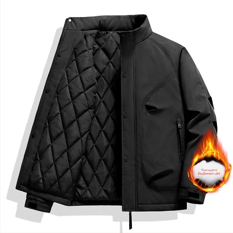 Μπουφάν με σταθερό γιακά, φερμουάρ, παχύτερη μόνωση, 3D τσέπες‑patch, εφαρμοστό στυλ