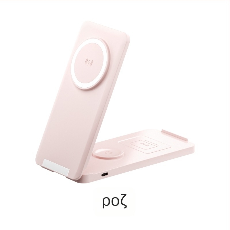 Ασύρματος μαγνητικός φορτιστής με πτυσσόμενο κάθετο στήριγμα για κινητά, ρολόγια και Apple ακουστικά - 15W QC2.0