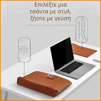 Τσάντα φορητού υπολογιστή από PVC δέρμα, αδιάβροχη και επεκτάσιμη χωρητικότητα, εσωτερικό από σουέν και φιλμ κατά των γρατζουνιών για τα κουμπιά