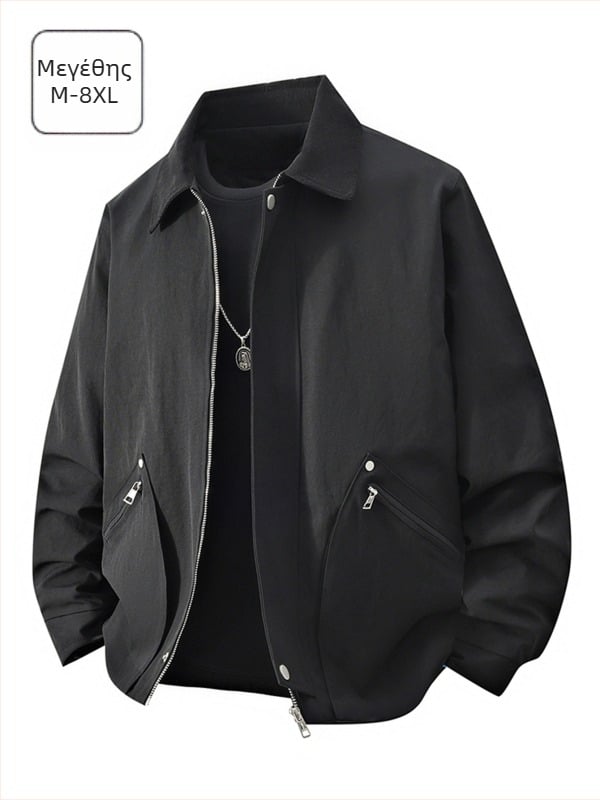 Ανδρικό μπουφάν εργασίας σε αμερικανικό vintage στυλ για άνοιξη-φθινόπωρο, χαλαρή γραμμή, μπροστινό φερμουάρ, Turn-Down γιακά, χωρίς κουκούλα, εξωτερικό και επένδυση από πολυεστέρα; Διαπνοή, αντοχή στον άνεμο, απομάκρυνση υγρασίας