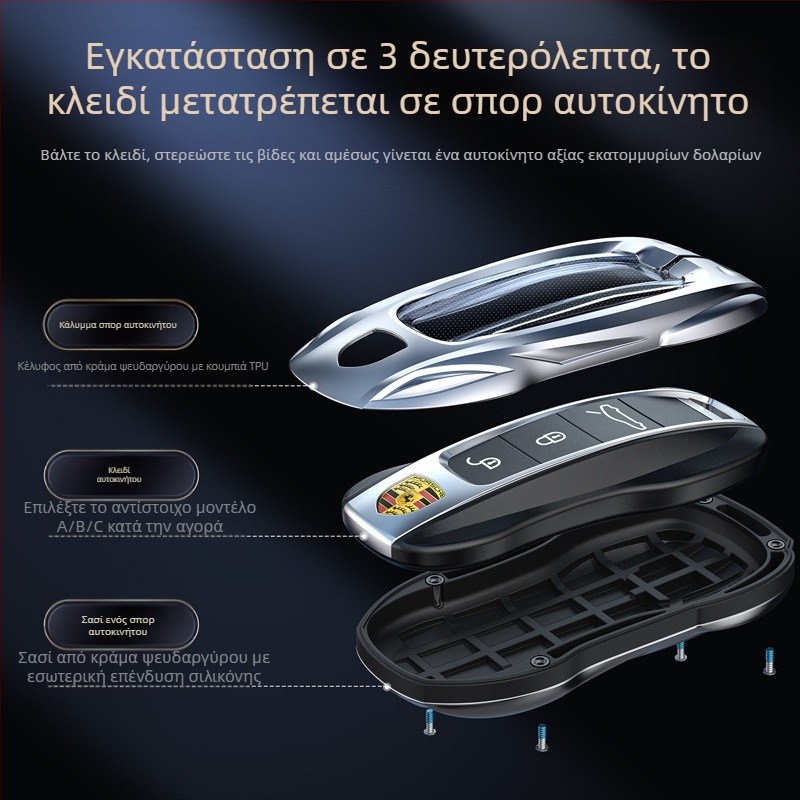 Θήκη κλειδιού Porsche – κράμα ψευδάργυρου, ανθεκτικό σε γρατζουνιές και στη σκουριά, ενσωματωμένο σιλικόνη και TPU, επαγγελματικό στυλ