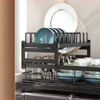 Ράφι αποστράγγισης πιάτων με θήκη για ξυλάκια φαγητού – Ατσάλι άνθρακα – Σύγχρονο μίνιμαλ στυλ – Στενή κατασκευή για περβάζι κουζίνας