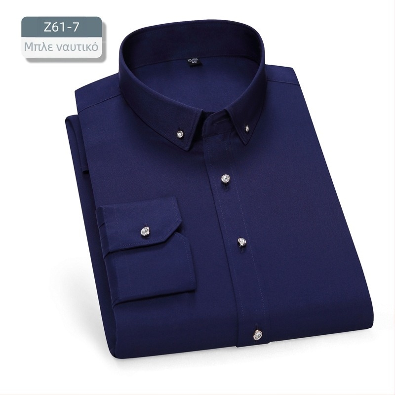 Ανδρικό πουκάμισο – σε γραμμή slim-fit, τετράγωνη λαιμόκοψη, μακριά μανίκια, βαμμένο με νήματα, πολυεστερική ανάμειξη