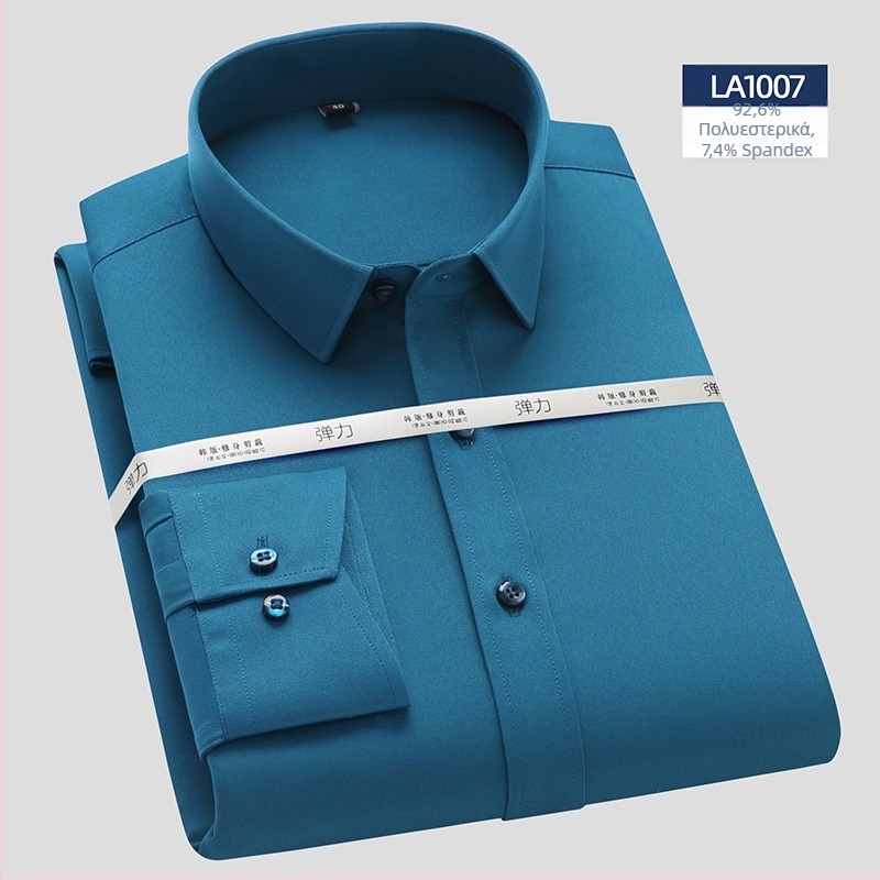 Πουκάμισο με ίνες μπαμπού, στενή γραμμή, τετράγωνος γιακά, μακριά μανίκια, μη σιδερώσιμο