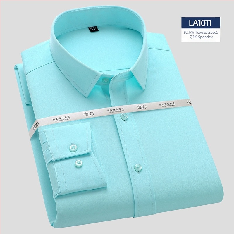 Πουκάμισο με ίνες μπαμπού, στενή γραμμή, τετράγωνος γιακά, μακριά μανίκια, μη σιδερώσιμο