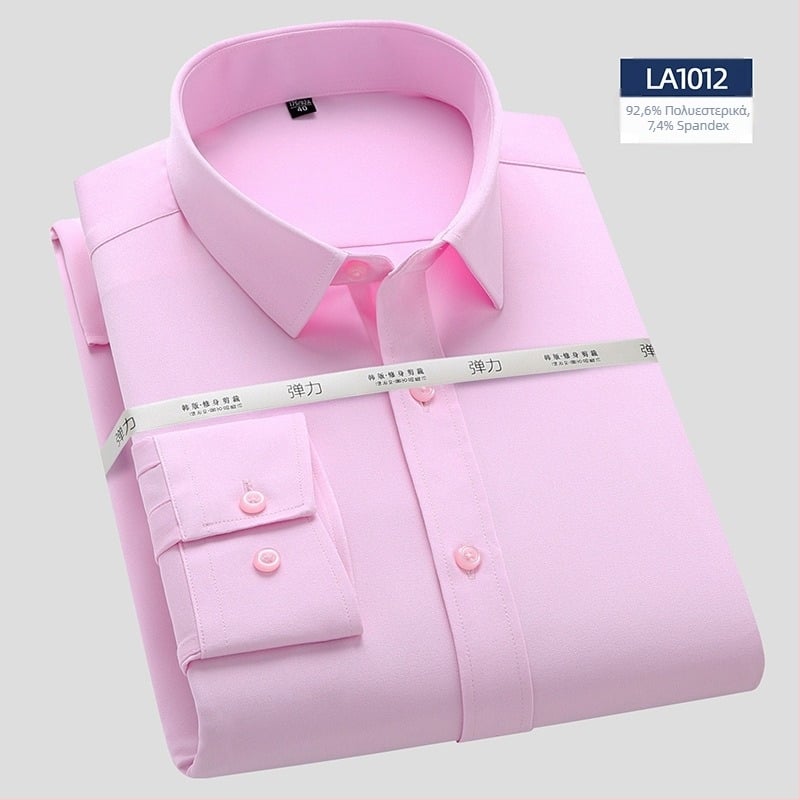 Πουκάμισο με ίνες μπαμπού, στενή γραμμή, τετράγωνος γιακά, μακριά μανίκια, μη σιδερώσιμο