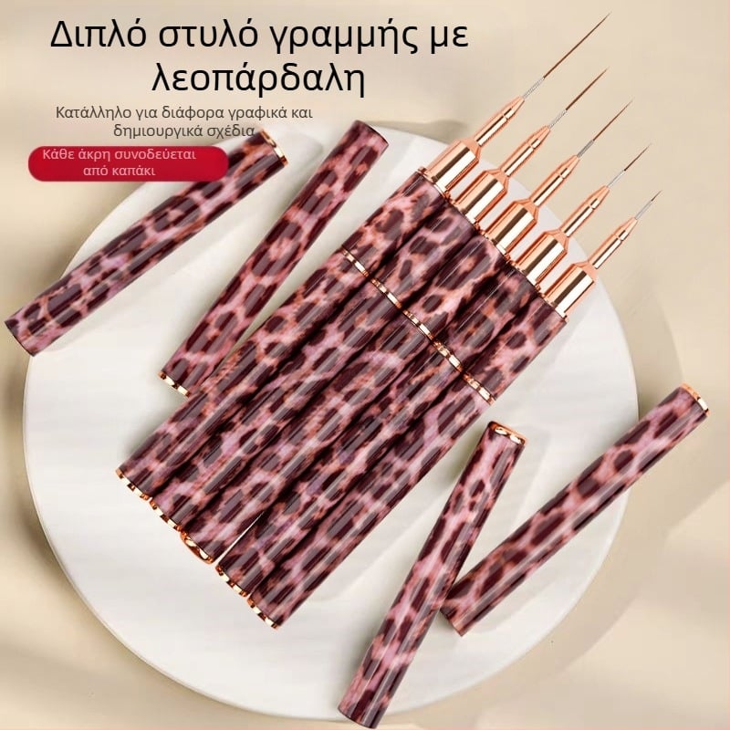 Minychi σετ εργαλείων νυχιών 5 τεμαχίων με μεταλλικές μακριές λαβές, επίπεδο άκρο για gradient σχεδίαση, λουλούδι και λεπτές γραμμές