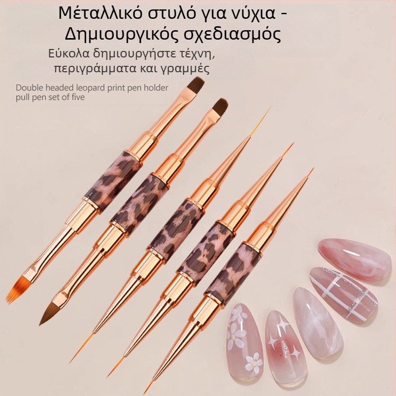 Minychi σετ εργαλείων νυχιών 5 τεμαχίων με μεταλλικές μακριές λαβές, επίπεδο άκρο για gradient σχεδίαση, λουλούδι και λεπτές γραμμές